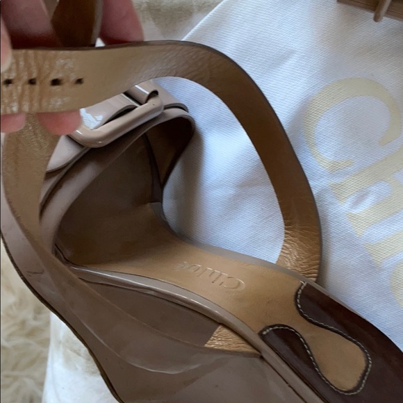 Chloe taupe patent buckle wedges - Picture 7 of 12
